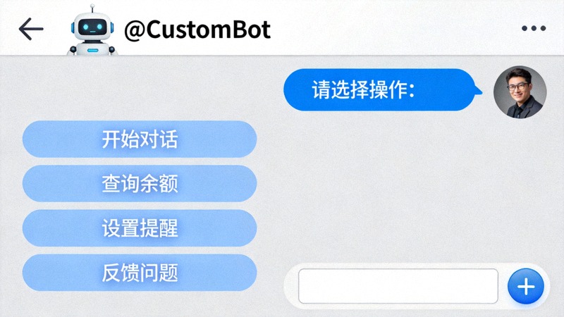 展示Telegram电脑版聊天窗口中机器人提供的自定义快捷按钮键盘示例