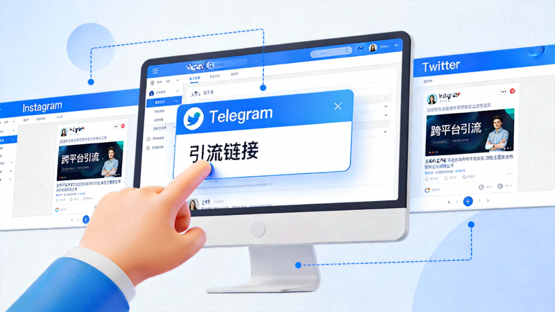 展示在电脑浏览器中同时操作Telegram和其他社交媒体平台进行跨平台引流